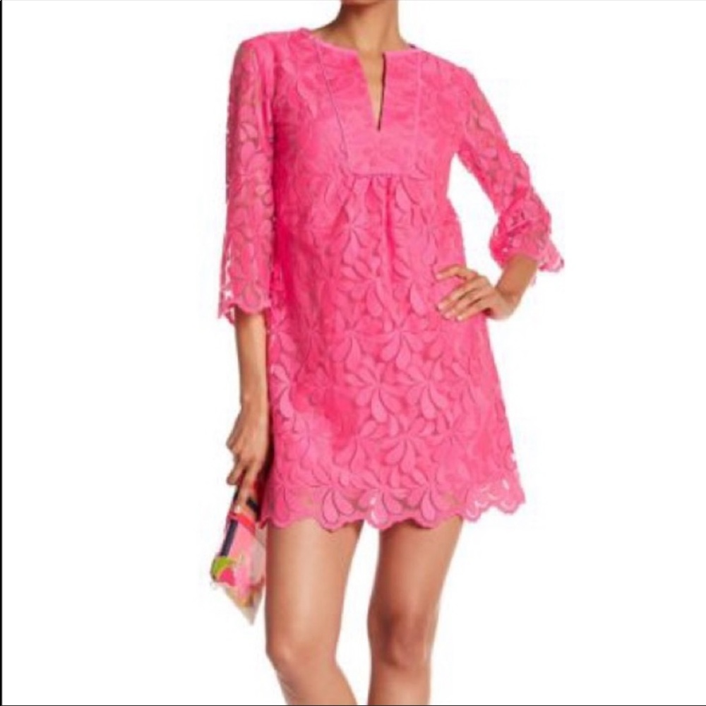 Trina Turk Hot Pink Lace Shift Dress, size 2